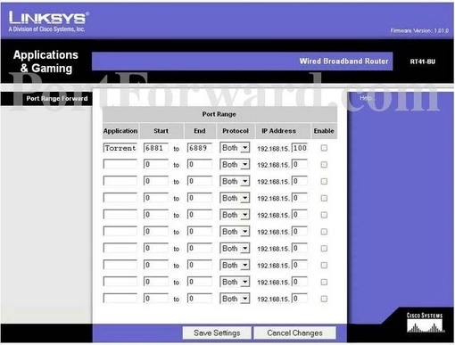 Linksys RT41-BU port forward