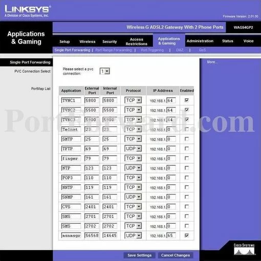 Linksys WAG54GP2 port forward