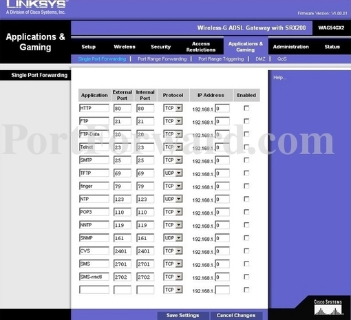 Linksys WAG54GX2 port forward