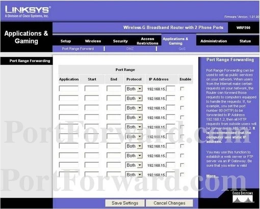 Linksys WRP200 port forward