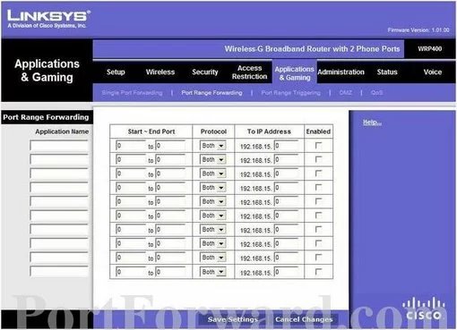 Linksys WRP400 port forward