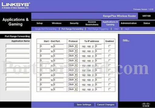 Linksys WRT100 port forward