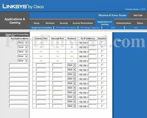 Linksys WRT120N port forward