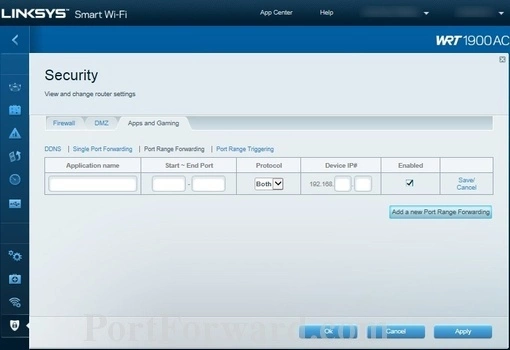 Linksys WRT1900AC port forward