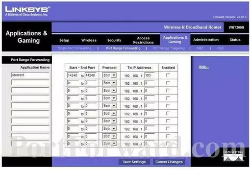 Linksys WRT300N port forward