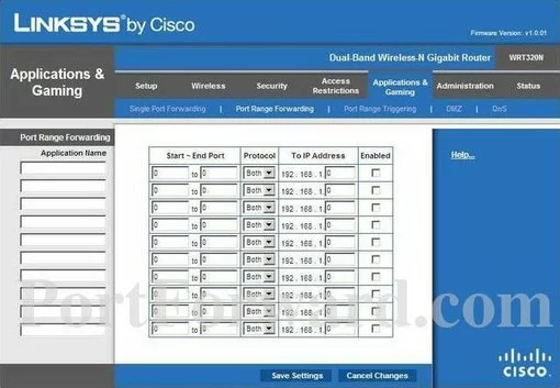 Linksys WRT320N port forward