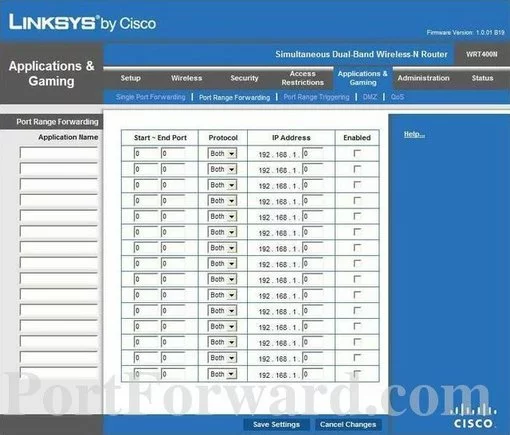 Linksys WRT400N port forward