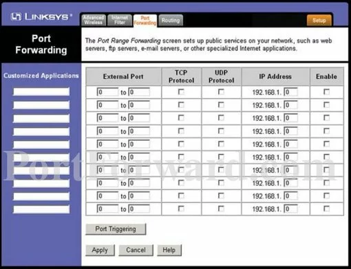 Linksys WRT54AG port forward