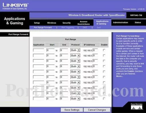 Linksys WRT54G-TM port forward