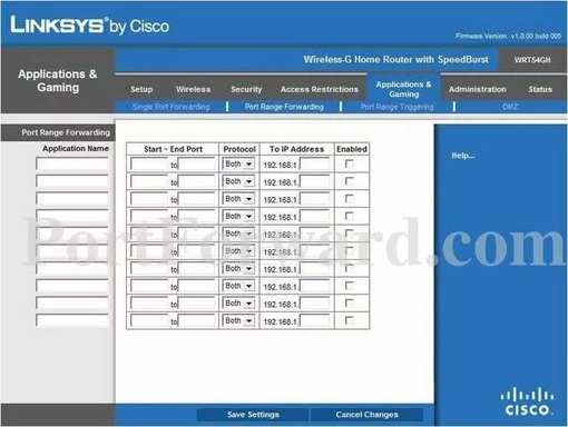 Linksys WRT54GH port forward