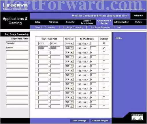 Linksys WRT54GR port forward