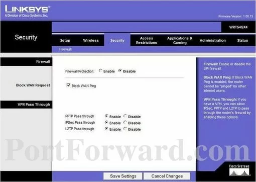 Linksys WRT54GX4 port forward