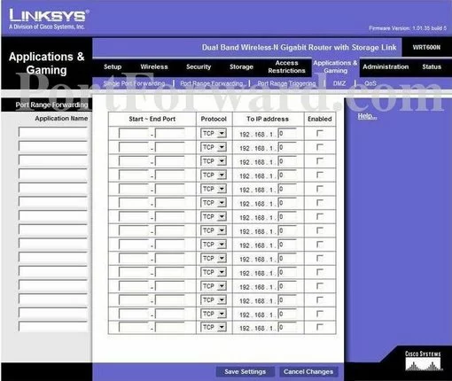 Linksys WRT600N port forward