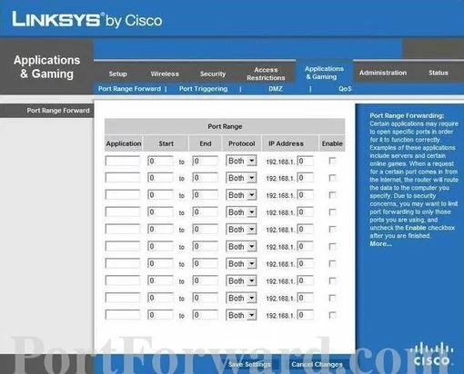 Linksys WRTSL54GS port forward