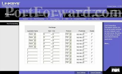 Linksys WRV200 port forward