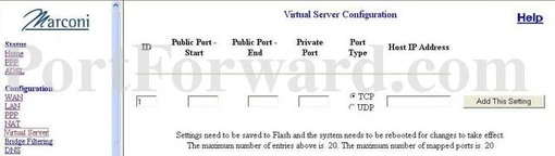 Marconi Telkom-Adsl port forward