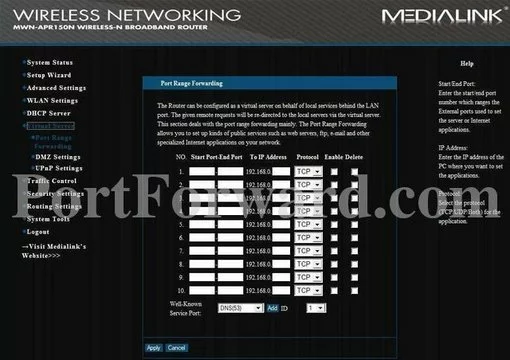 MediaLink MWN-APR150N port forward