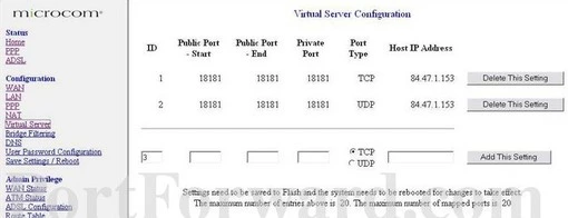 Microcom AD-2654 port forward