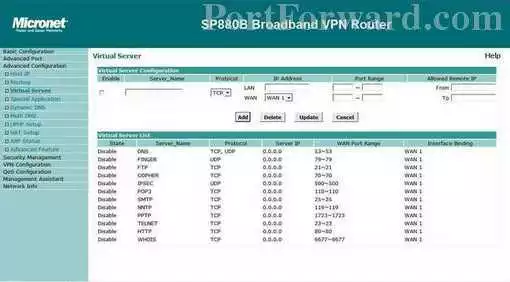 Micronet SP880B port forward