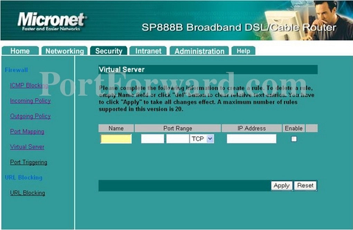 Micronet SP888B port forward