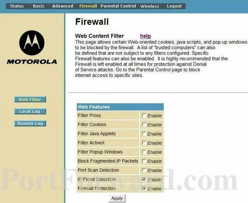 Motorola SBG941 port forward