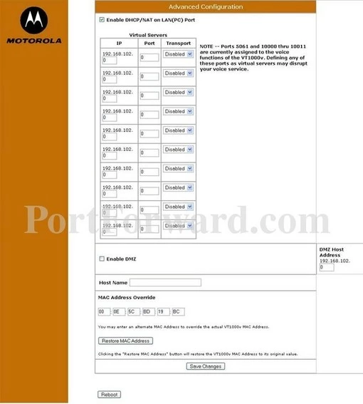 Motorola VT1000 port forward