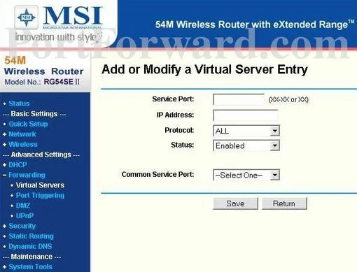 MSI RG54SE-II port forward