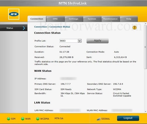 MTN ShareLink Connection Status