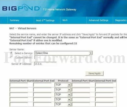 Netcomm 3G10WVT port forward