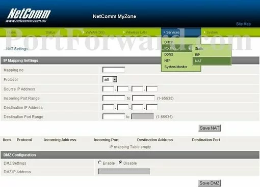 Netcomm 4G100W port forward