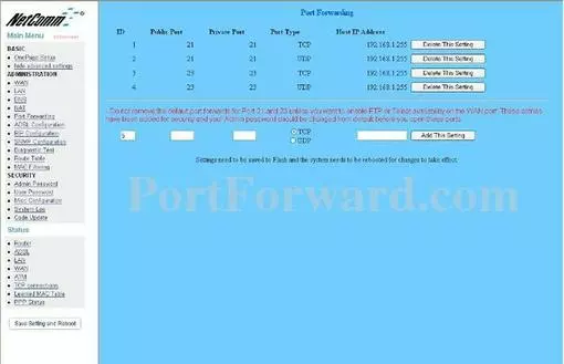 Netcomm NB1300ADSL port forward