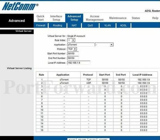 Netcomm NB14WN port forward