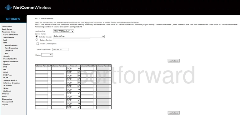 router virtual server screenshot