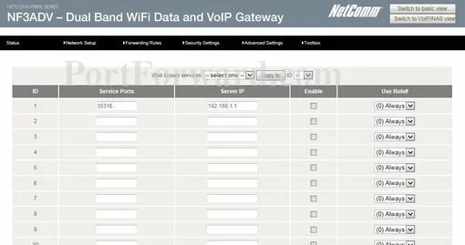 Netcomm NF3ADV port forward