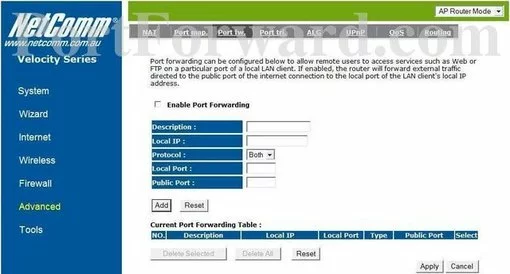 Netcomm NP803n port forward