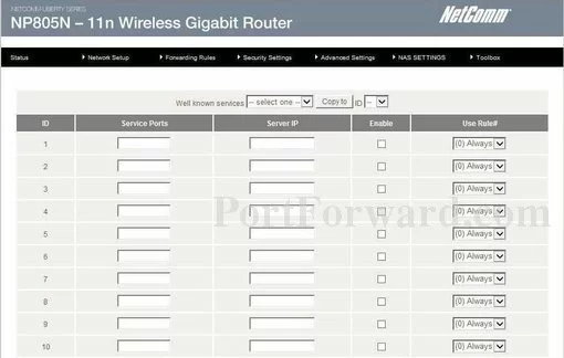 Netcomm NP805N-11n port forward