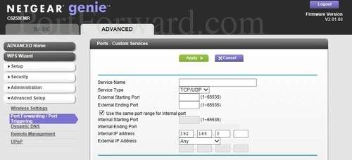 Netgear C6250EMR Port Forwarding Add