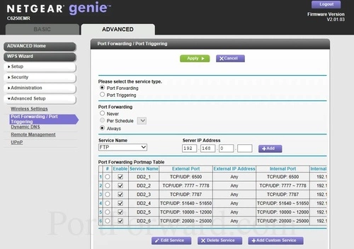 Netgear C6250EMR Port Forwarding - Port Triggering