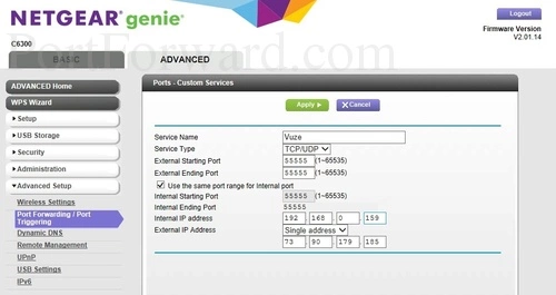 Netgear C6300 Port Forwarding Add