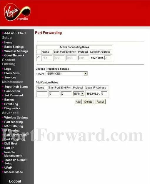 Netgear CG3101D port forward