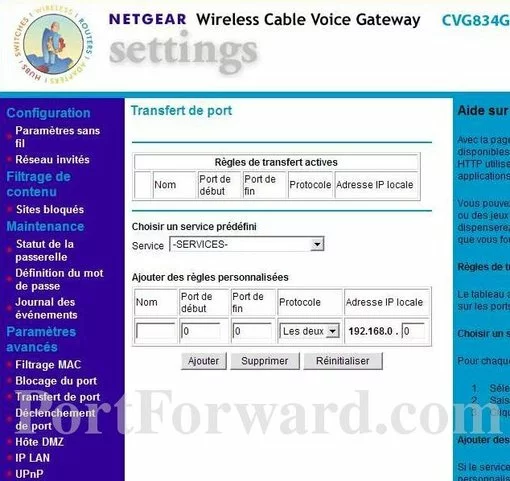 Netgear CVG834G port forward