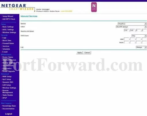 Netgear DGN2000 port forward