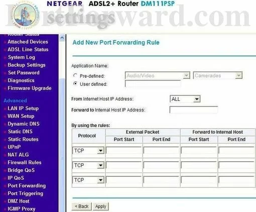 Netgear DM111PSP port forward