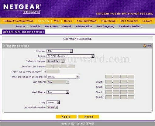 Netgear FVS336Gv2 port forward