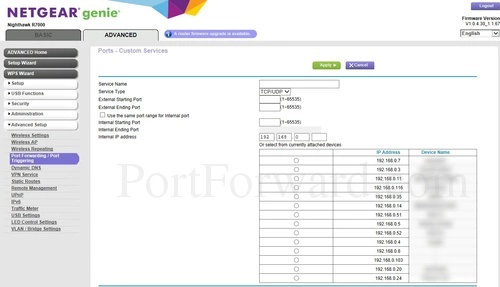 Netgear Nighthawk R7000 Port Forwarding Add Custom Service