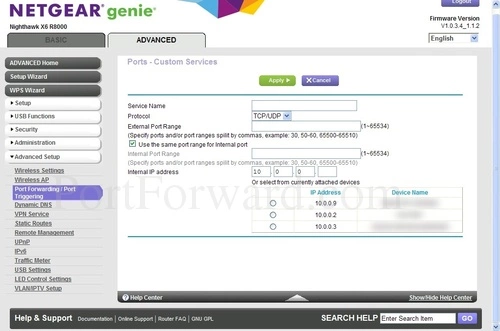 Netgear Nighthawk X6 R8000 Port Forwarding Add