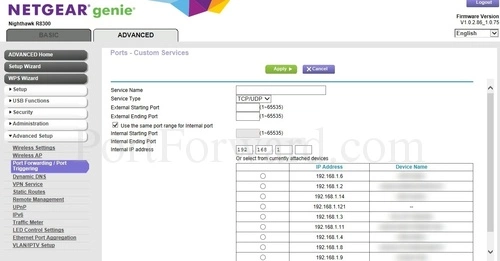 Netgear R8300 Port Forwarding Add Custom Service