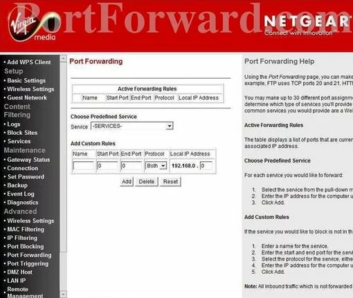 Netgear VMDG280 port forward