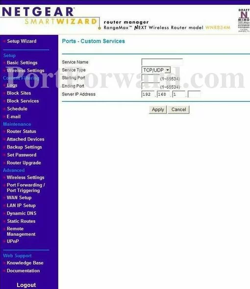 Netgear WNR834M port forward