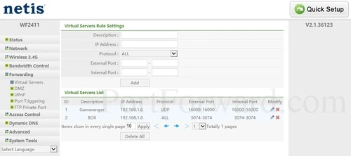 Netis WF2411 Virtual Servers